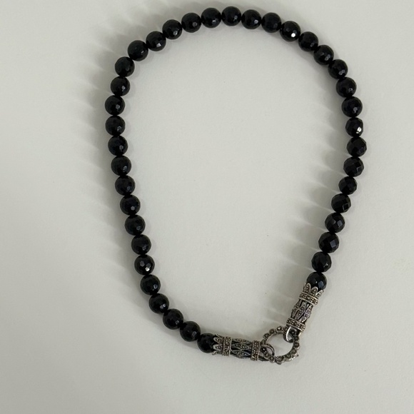 Vintage Black Onyx & Sterling Silver Marcasite Clasp Bail Necklace 8.5" Long - Picture 11 of 13